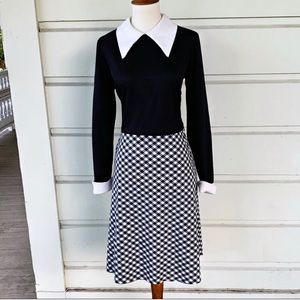 Reposh- vintage 70s black&white shirtwaist dress